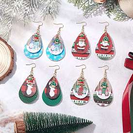 4 пары рождественских сережек-капель из искусственной кожи, с 304 нержавеющей стали серьги крючки, золотые