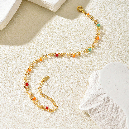 Bracelets de cheville de plage double couche en laiton et verre pour femmes, bijoux décontractés pour sandales d'été, or