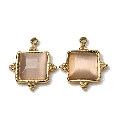 303 Pendentifs en acier inoxydable et œil de chat, charmes carrés, facette, placage ionique (ip), plaqué longue durée