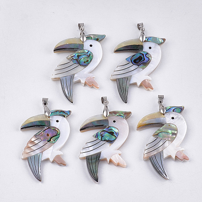 Смешанный оболочки большие кулоны, с латунной фурнитурой , птица