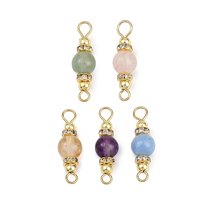 5 шт. 5 стили: натуральный зеленый авантюрин, розовый кварц, аметист, окрашенный белый нефрит и цитрин, круглые подвески-соединители, с латунными хрустальными бусинами-разделителями из стразов и 304 петлями из нержавеющей стали, золотые