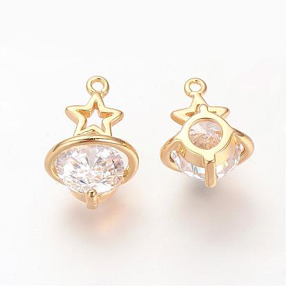 Brass Cubic Zirconia Pendants, Star