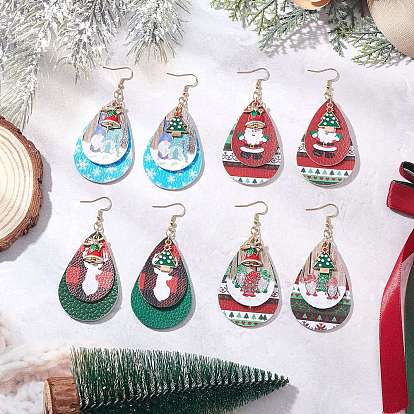 4 пары рождественских сережек-капель из искусственной кожи, с 304 нержавеющей стали серьги крючки, золотые