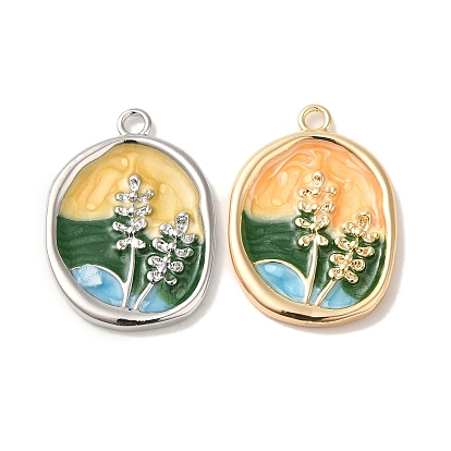 Латунь эмаль подвески, без кадмия, без никеля и без свинца, овал с цветочной подвеской