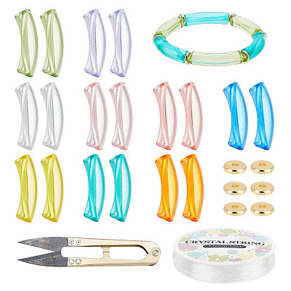 DIY Chunky Tube Beaded Stretch Bracelet Making Kits, Including Scissors, Acrylic Beads