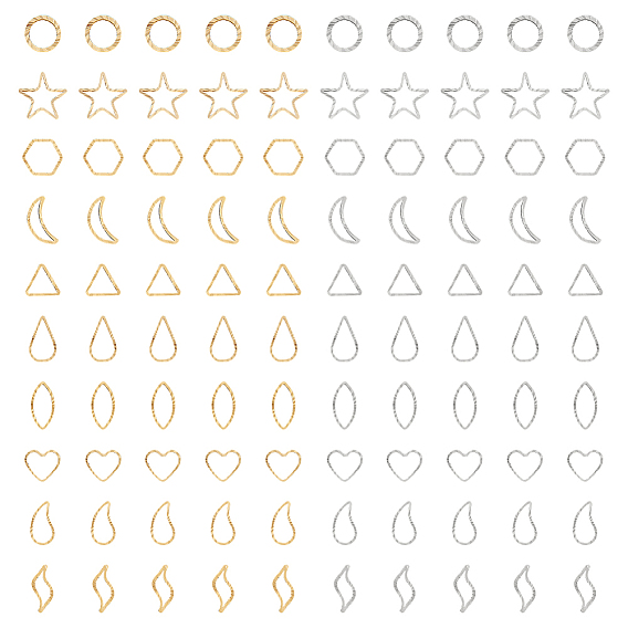 100 шт 20 стиль сердце звезда треугольник латунные соединительные кольца, долговечный, без кадмия и без свинца, разнообразные