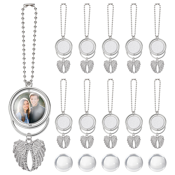 10 Наборы для самостоятельного изготовления плоских круглых подвесок и подвесок в виде ангельских крыльев из сплава, с шариковыми цепочками и 10шт. стеклянными кабошонами