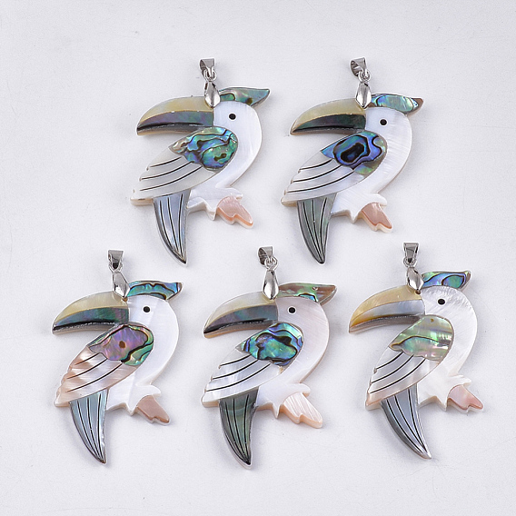 Смешанный оболочки большие кулоны, с латунной фурнитурой , птица