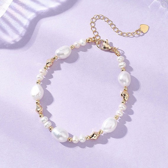 Браслеты для женщин из натурального культивированного пресноводного жемчуга и латунных бусин., картофель и наггетсы