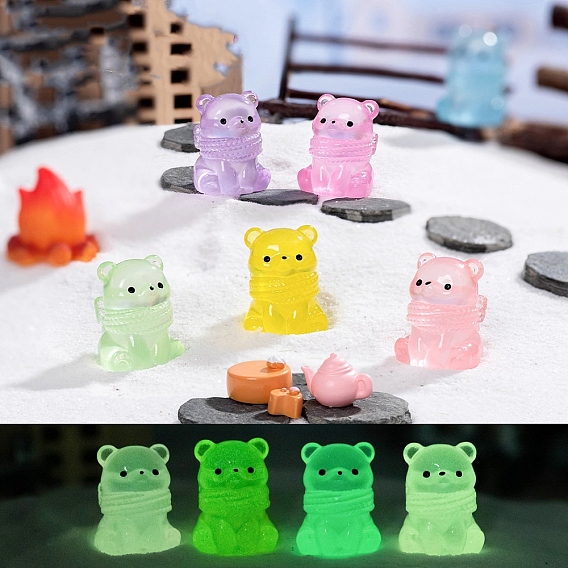 Миниатюрные украшения в виде медведя из светящейся смолы, для садовых кукольных домиков
