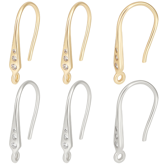 16шт 2 цветная латунь микро паве прозрачный кубический цирконий крючки для серег, с горизонтальными петлями