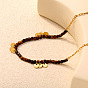 Collares con borlas de monedas de acero inoxidable con cuentas cúbicas facetadas de ojo de tigre natural para mujer