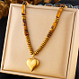 304 Collares de acero inoxidable con colgante de corazón y cuentas de ojo de tigre natural para mujer