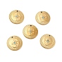 Vacuum Plating 201 Stainless Steel with Rhinestone Charms, Real 18K Gold Plated, Flat Round with Star Pattern