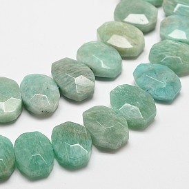 Естественно амазонит овальные пряди, граненые, 19~21x14~16x7 мм, отверстие : 1 мм, около 26 шт / нитка, 15.7 дюйм