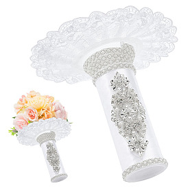 Porta ramo de poliéster y diamantes de imitación, Para ramo de novia de boda, flor