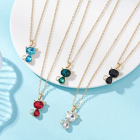 Кулон в виде милого кота из сплава стекла, латунная цепочка для женщин, золотые