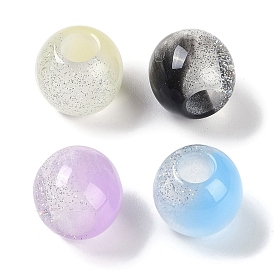 Two Tone Resin European Beads with Glitter Powder, Large Hole Beads, Round