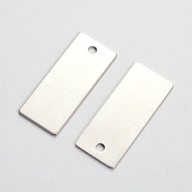 Pendentifs d'étiquette vierge d'estampage en acier inoxydable, rectangle, 38x16x1mm, Trou: 3mm
