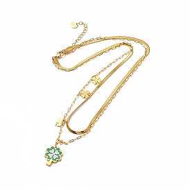 Ионное покрытие (ip) 304 ожерелья с клевером из нержавеющей стали, двухслойные ожерелья для женщин