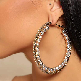 Sparkling Alloy Diamond Earrings for Women - Fashionable Circle Ear Hoops with Water Drill, Perfect for Parties!