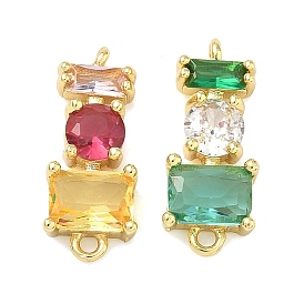 Латунные подвески с микро-паве из кубического циркония, прямоугольный и плоский круглый брелок, долговечный, стойки покрытие, без свинца и без кадмия, реальный 18 k позолоченный