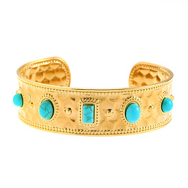 Из нержавеющей стали манжеты браслеты, Браслеты-манжеты из синтетической бирюзы для женщин