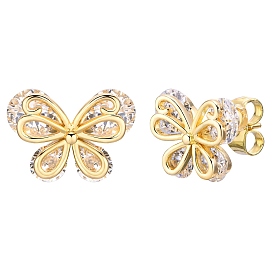 Brass Micro Pave Clear Cubic Zirconia Stud Earring, Buttterfly