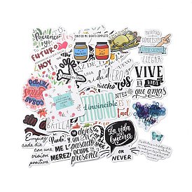 50Pcs Inspirational Spanish Word Paper Stickers Set, Adhesive Label Stickers, for Water Bottles, Laptop, Luggage, Cup, Computer, Mobile Phone, Skateboard, Guitar Stickers