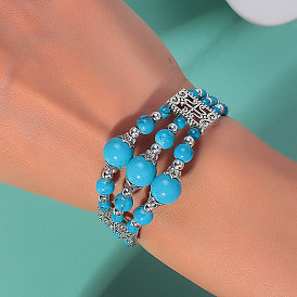 Jewelry Tibetan Nepalese National Jewelry Tibetan Decoration Colorful Beads Wide Bracelet Turquoise Bracelet