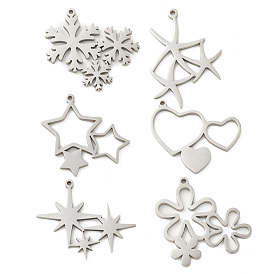 201 Stainless Steel Pendants, Star/Flower/Heart/Snowflake Charm