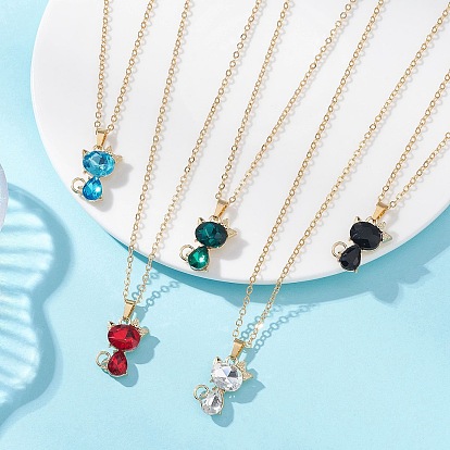 Кулон в виде милого кота из сплава стекла, латунная цепочка для женщин, золотые