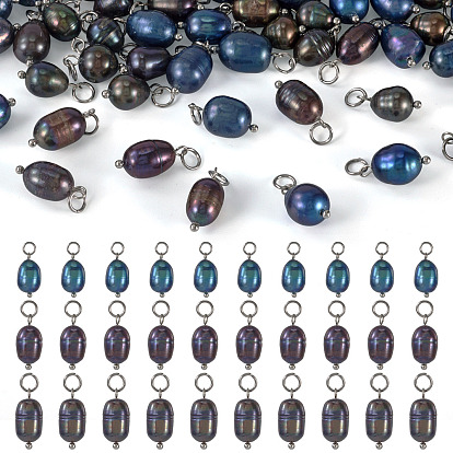 60шт. 3 стили окрашенные натуральные культивированные пресноводные жемчужины подвески, рисовые подвески с латунными петлями, платина