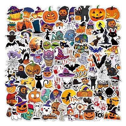 100Pcs Halloween Holographic PVC Self-Adhesive Laser Stickers, Waterproof Decals for Bottle, Laptop Decoration, Art Craft