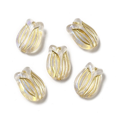 Plating Acrylic Beads, Golden Metal Enlaced, Tulip