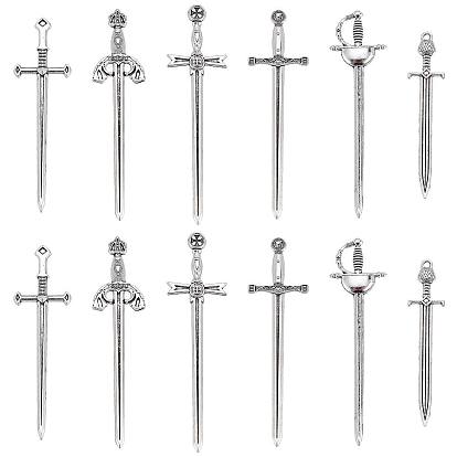 24 шт 6 стиль тибетского сплава большие подвески, длинные мечи, для изготовления, изготовление подвески