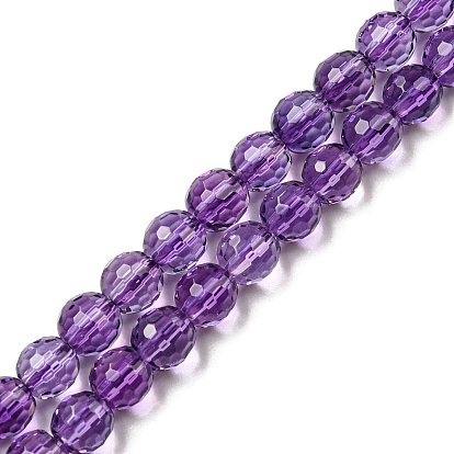Natural Amethyst Beads Strands, Faceted(128 Facets), Round, Grade A