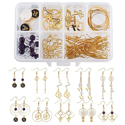 DIY Earring Making Kits, Including Alloy & 304 Stainless Steel & Natural Shell Pendants, Brass Linking Rings & Earring Hook & Jump Rings & Pins, Glass Beads and Alloy Link Connectors