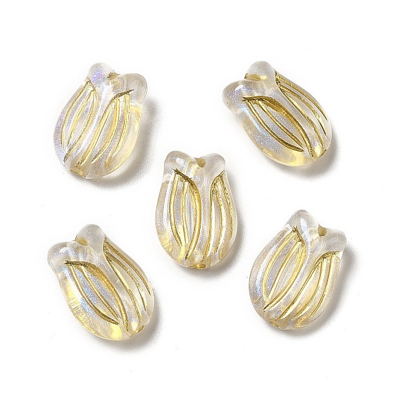 Plating Acrylic Beads, Golden Metal Enlaced, Tulip