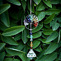 Metal Pendant Decorations, with Agate Slices & Chakra Theme Gemstone Chip Beads, Flat Round with Tree of Life