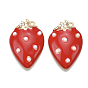 Brass Enamel Pendants, with ABS Plastic Imitation Pearl, Nickel Free, Real 18K Gold Plated, Strawberry