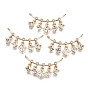 Brass Micro Pave Cubic Zirconia Pendants, Long-Lasting Plated, Curved Bar with Rhombus, Light Gold