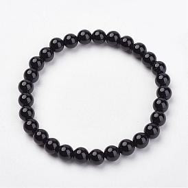 Natural Black Agate(Dyed) Stretch Bracelets, Round
