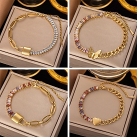 Bracelets à maillons en acier titane avec chaînes de tennis en strass, or