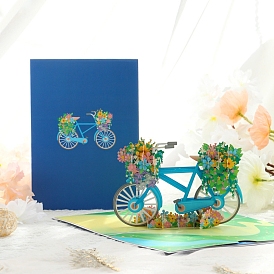 Handmade Greeting Cards, 3D Pop Up Cards, Paper Crafts, with Envelopes, for Valentine's Day, Bicycle & Flower
