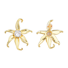 Cubic Zirconia Flower Stud Earrings, Golden Brass Jewelry for Women, Nickel Free