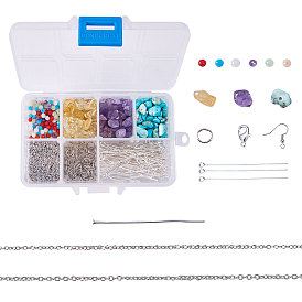 SUNNYCLUE Necklace Makings, with Faceted Abacus Glass Beads, Natural Gemstone Beads, Brass Lobster Claw Clasps, Brass Earring Hooks and 304 Stainless Steel Cable Chains, Lead Free & Cadmium Free