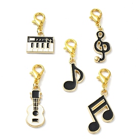 Musical Theme Alloy Enamel Pendants Decorations, with Zinc Alloy Lobster Claw Clasps