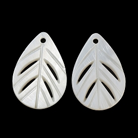 Natural Freshwater Shell Pendants, Leaf Charms