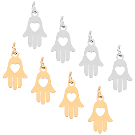 304 Stainless Steel Charms, Hamsa Hand/Hand of Fatima/Hand of Miriam with Heart